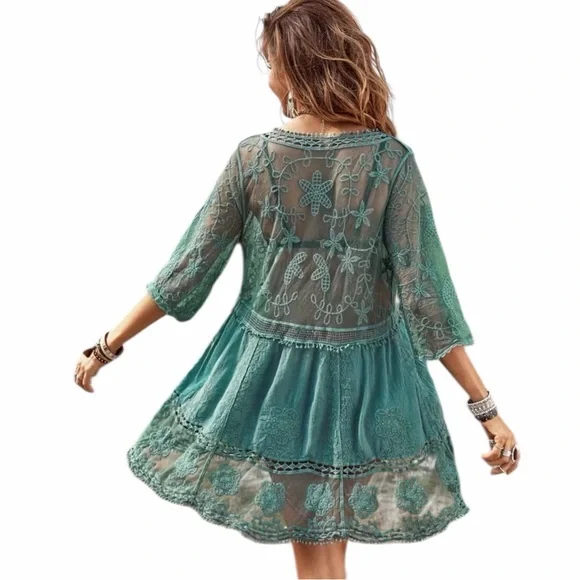 Green Lace Swim Cover-Up Tunic New Without Tags - Picture 2 of 4